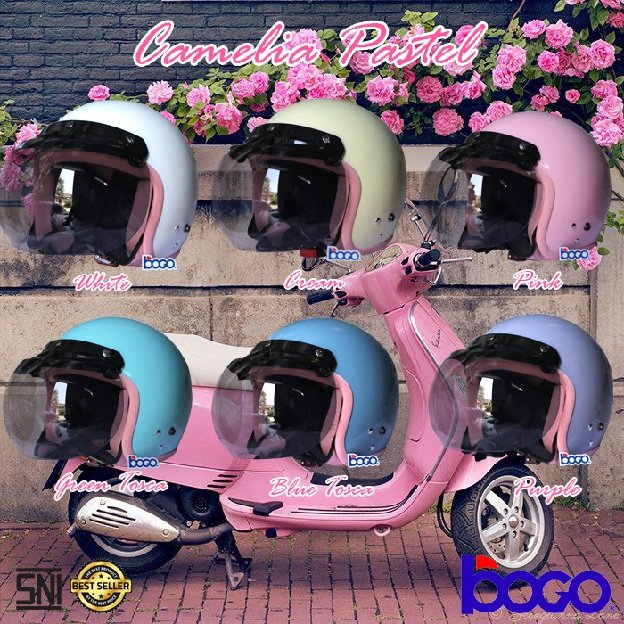 Helm Bogo Camelia Pastel Dewasa Kaca Bogo Original