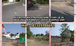 Dijual Tanah Strategis Shm Lt1291 Ld 25 Lingkungan Kampus / Dekat Kampus Umy Bantul Yogyakarta.