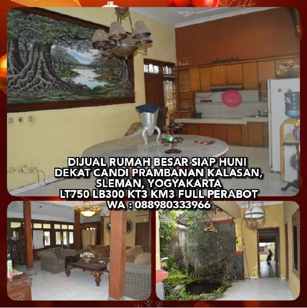 Jual Murah Rumah Siap Huni Lt750 Lb300 Kt3 Km3 Full Perabot Dekat Candi Prambanan Kalasan, Sleman