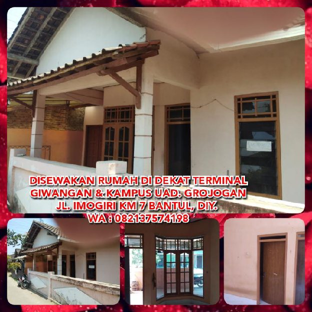 Disewakan Rumah Dekat Terminal Giwangan & Kampus Uad. Grojogan Jl. Imogiri Km 7 Bantul, Yogyakarta