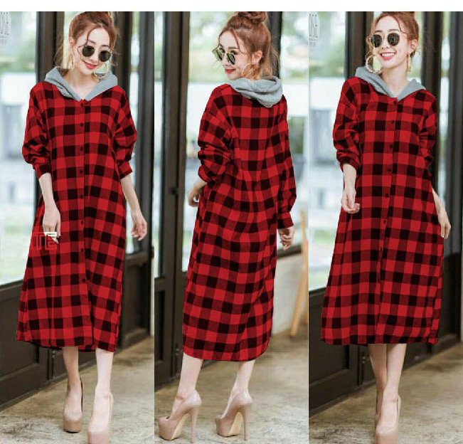 Dress Wanita Hoodie Risa Katun 