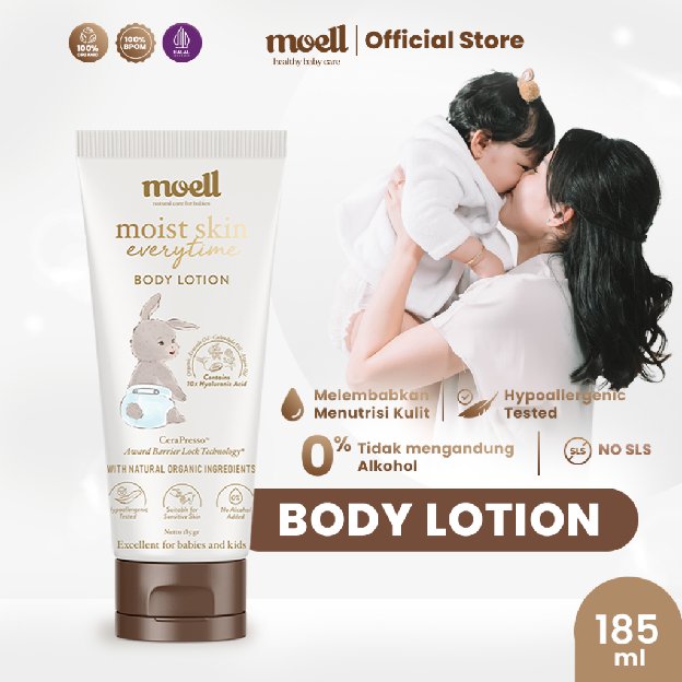 Moell Body Lotion Bayi 185gr - Moist Skin Everytime - Pelembab Kulit Bayi - Natural Organic