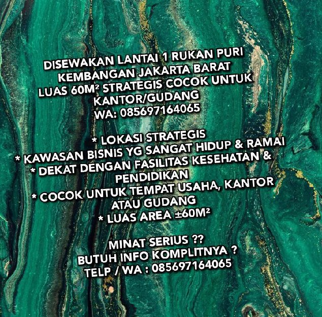 Ruko Disewakan : Disewakan Lantai 1 Rukan Puri Kembangan Jakarta Barat Luas 60m² Cocok Utk Usaha