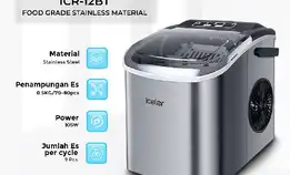 Mesin Es Iceler Portable Ice Maker 12kg Per Hari Dengan Handle Membuat Es Cepat 6 Menit Jadi 9pcs Es