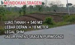 Tanah 540m2 Di Tepi Jalan Dpu Guli Gemantar Mondokan Sragen 