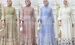 Nr Prili Dress Hijab ( P ) L Atasan Fashion Baju Muslim Gamis Lebaran Maxi Dress Wanita