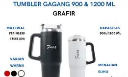 Tumbler Custom Gagang Laser Grafir Nama/Logo/Karakter Souvenir Botol Minum Termos Air Panas Dan Ding