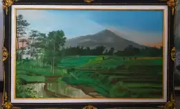 Lukisan Kanvas Pemandangan Sawah Dan Gunung 