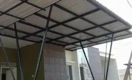 pagar minimalis dan kanopi hollo atap alderon