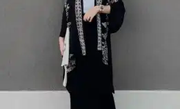 Outfit Kondangan Simpel One Set Batik Outer Rok Lilit Kimono Wanita Rayon Gloyor Oversize Motif Etni