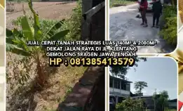 Jual Cepat Tanah Strategis Shm 140m² & 2000m² Dekat Jalan Raya Di Gemolong Sragen Jawa Tengah