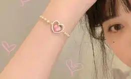 Peachy Asthoret Gelang Rantai Mutiara Bentuk Hati Model Hollow Warna Pink Peach Untuk Wanita Mutiara