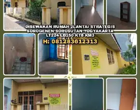 Rumah Dikontrakkan : Disewakan Rumah 2lantai Strategis Di Sorosutan Yogyakarta.Lt224 Lb150 Kt8 Km3