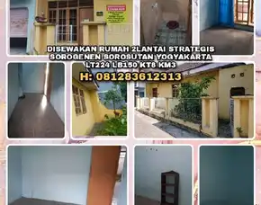 Disewakan Rumah Lokasi Strategis Di Sorosutan Yogyakarta. 2lantai Lt224 Lb150 Kt8 Km3.